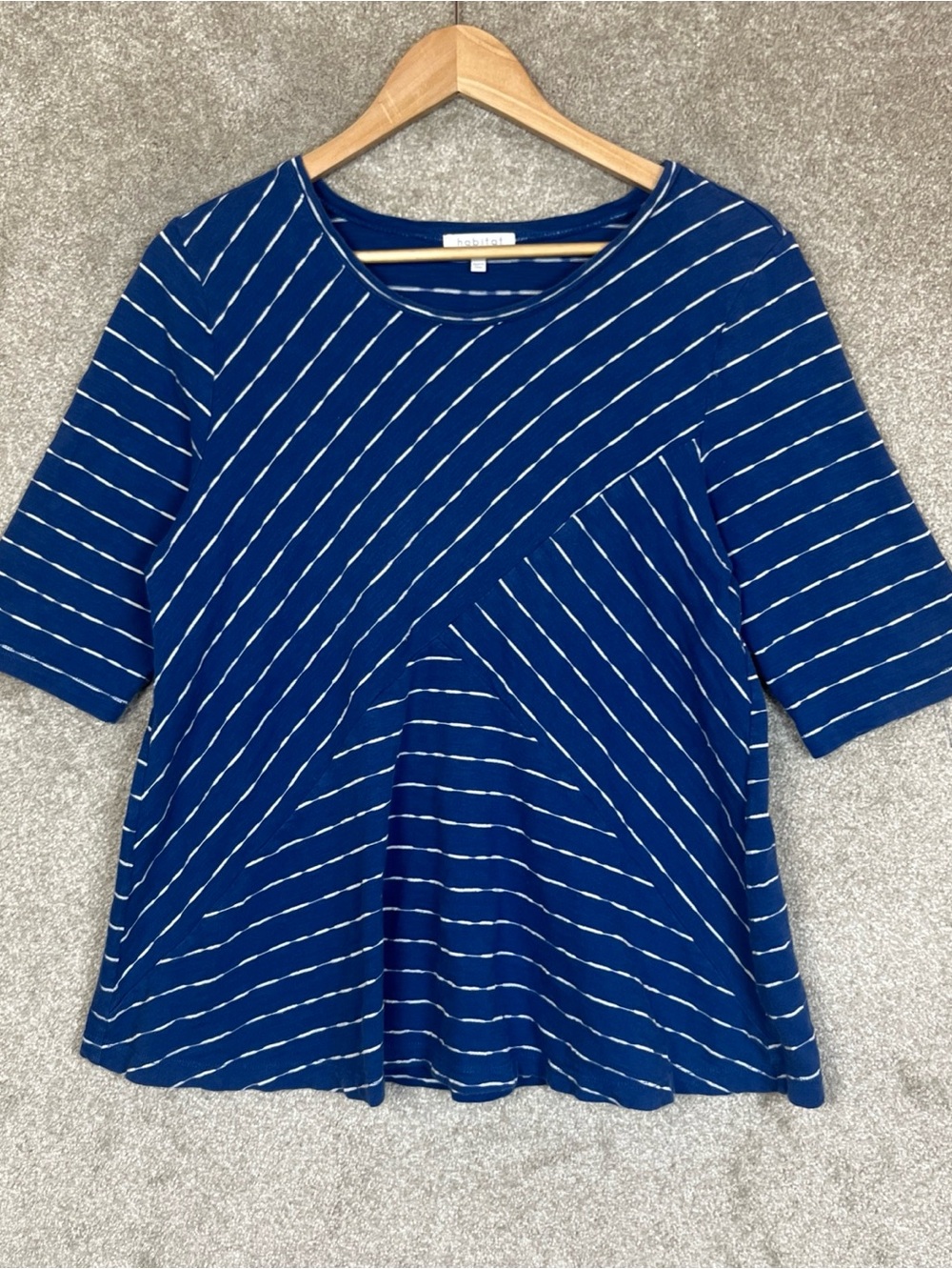 Habitat Shirt Womens Medium Blue Stripe Cotton Blend Stretch Pullover- 5283